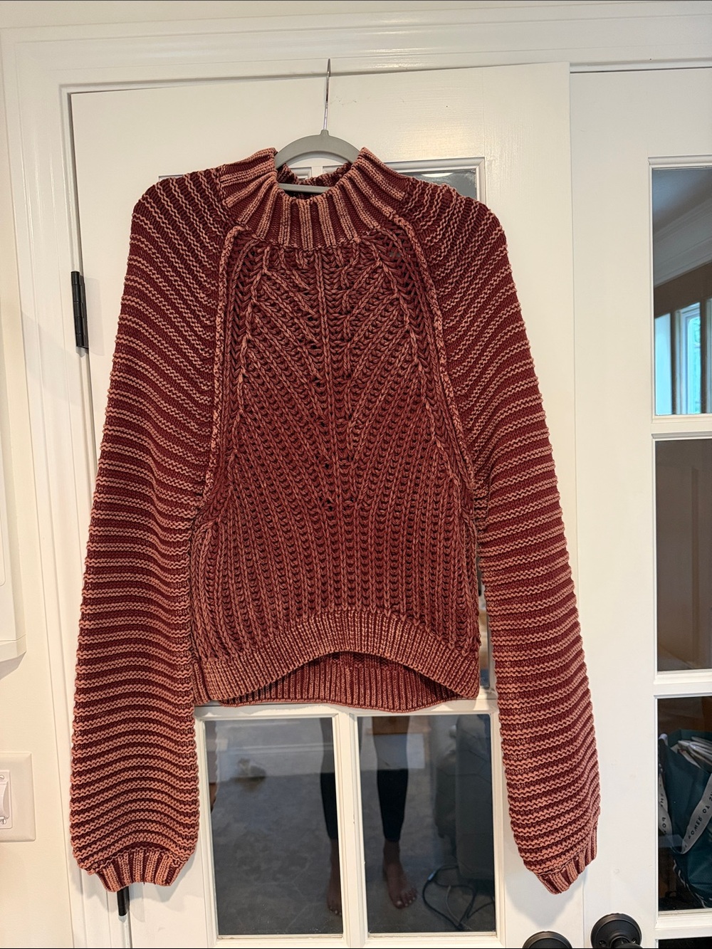 Free People Cable Knit Turtleneck Sweater - Rust Brown